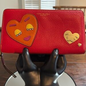 TORY BURCH Red Wallet with Heart Accents